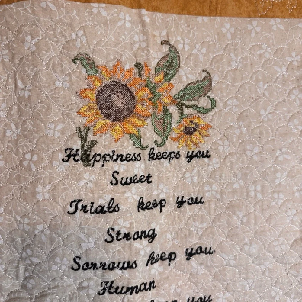Vintage Quilt Hanging With Christian Saying Handmade Floral Embroidery 27 X‎ 22
